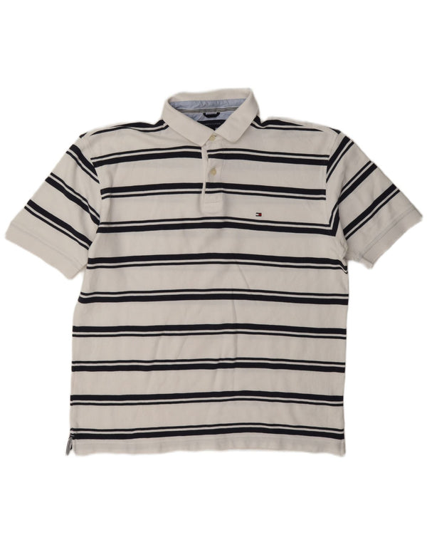 Polo da uomo Tommy Hilfiger XL in cotone a righe bianche