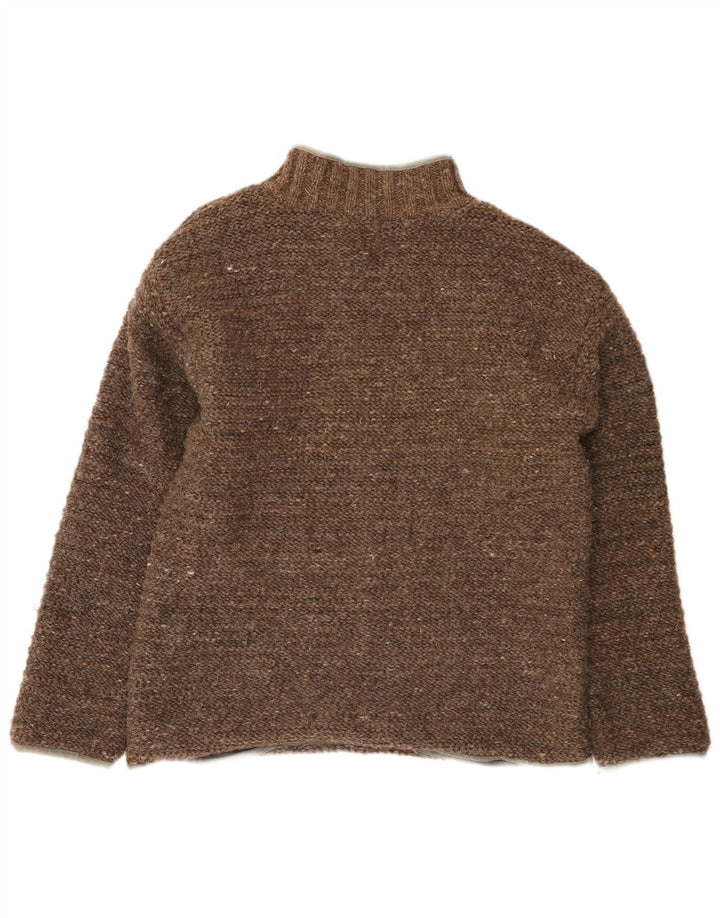 Maglione da uomo con zip e collo Pachamama, grande, in lana marrone
