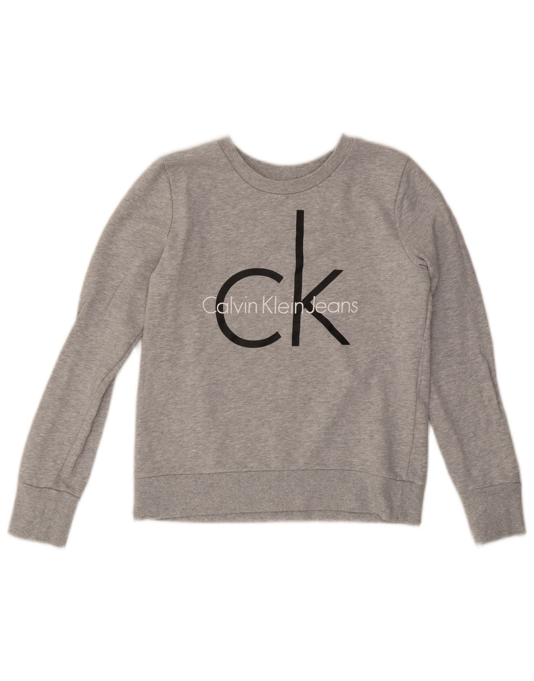 CALVIN KLEIN JEANS Felpa con grafica corta da donna UK 10 Small Grigio