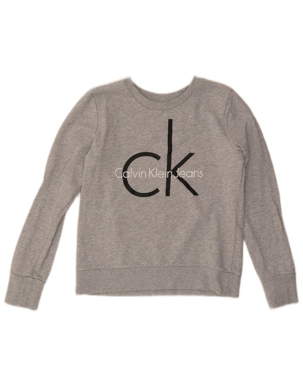 CALVIN KLEIN JEANS Felpa con grafica corta da donna UK 10 Small Grigio