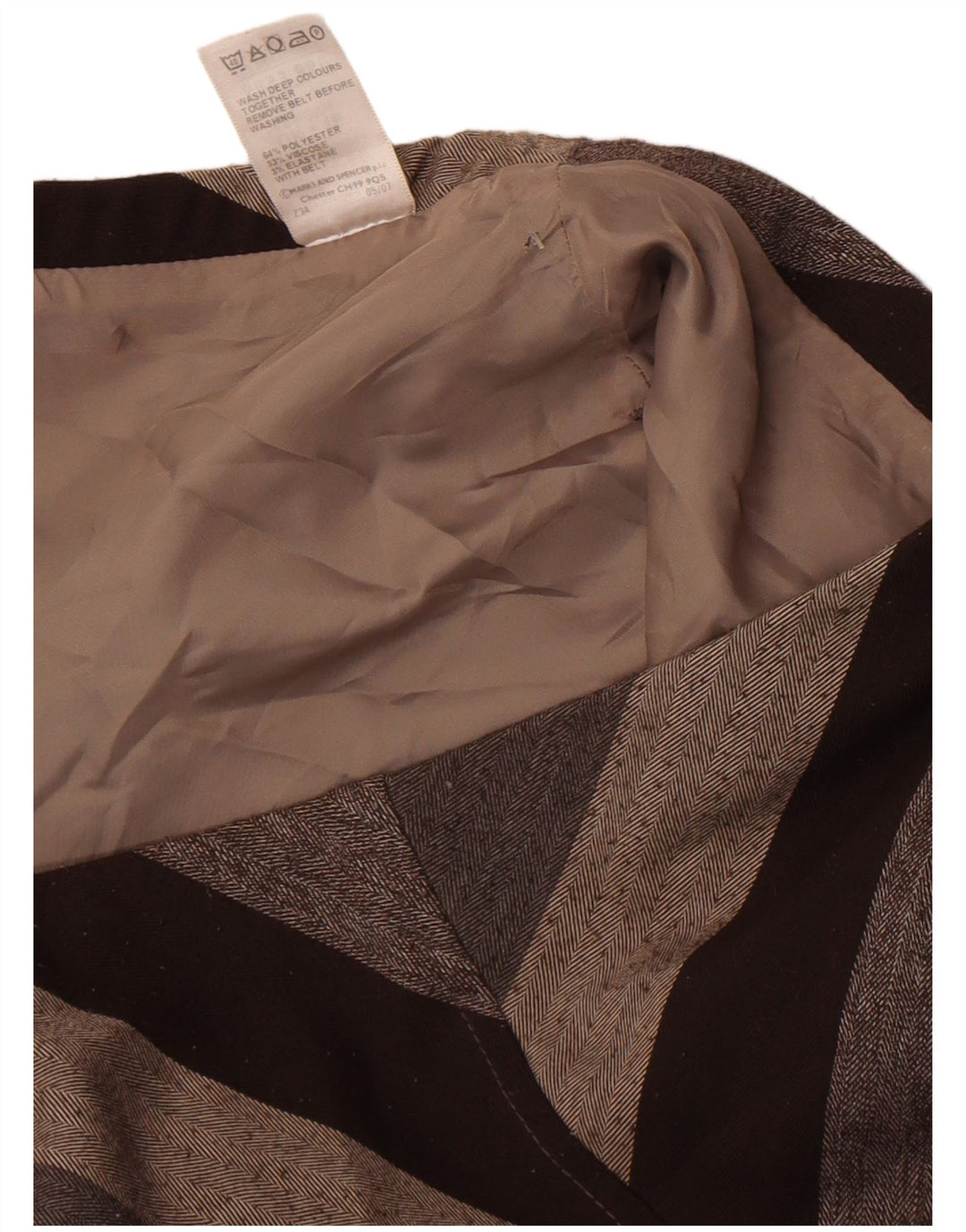 Gonna longuette da donna Marks & Spencer UK 16 Large W34 Poliestere a righe marroni