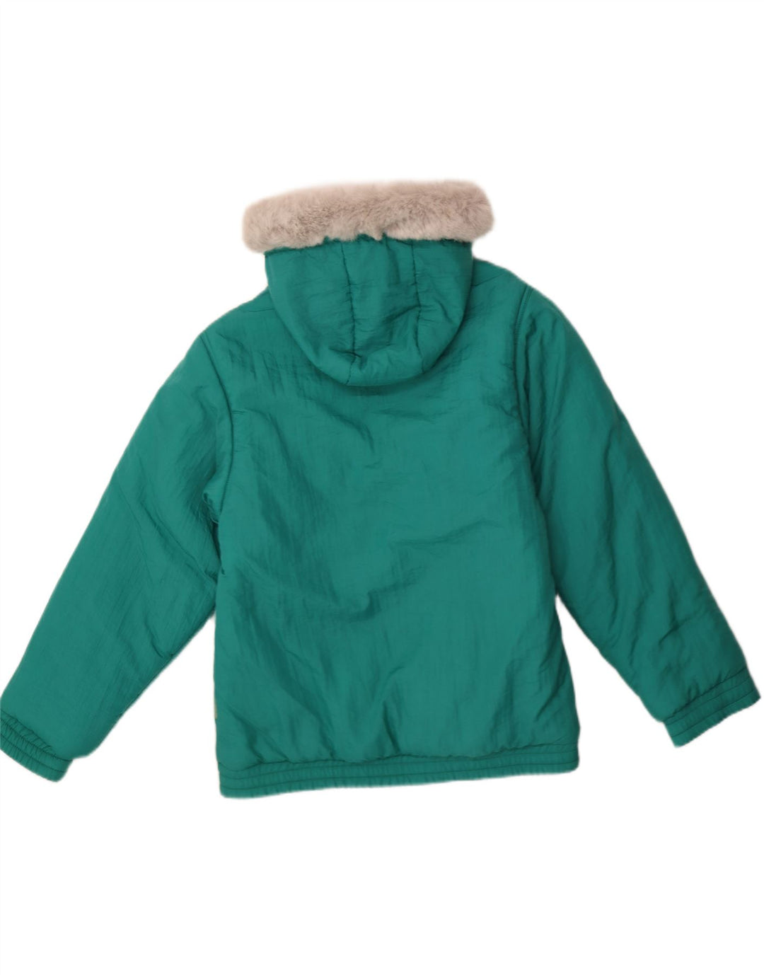 VINTAGE Girls Hooded Ski Jacket 15-16 Years Green Polyamide