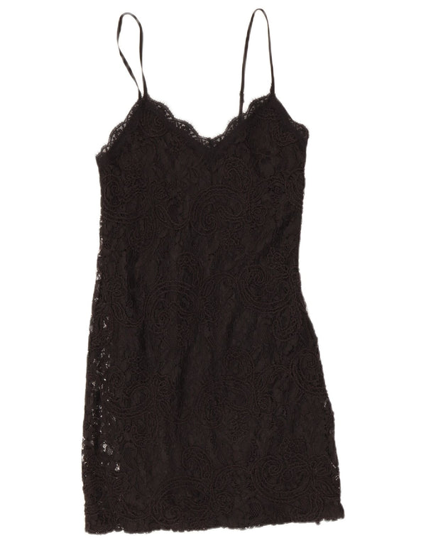 Zara Womens Lace Slip Dress UK 8 Small Black Paisley Polyester