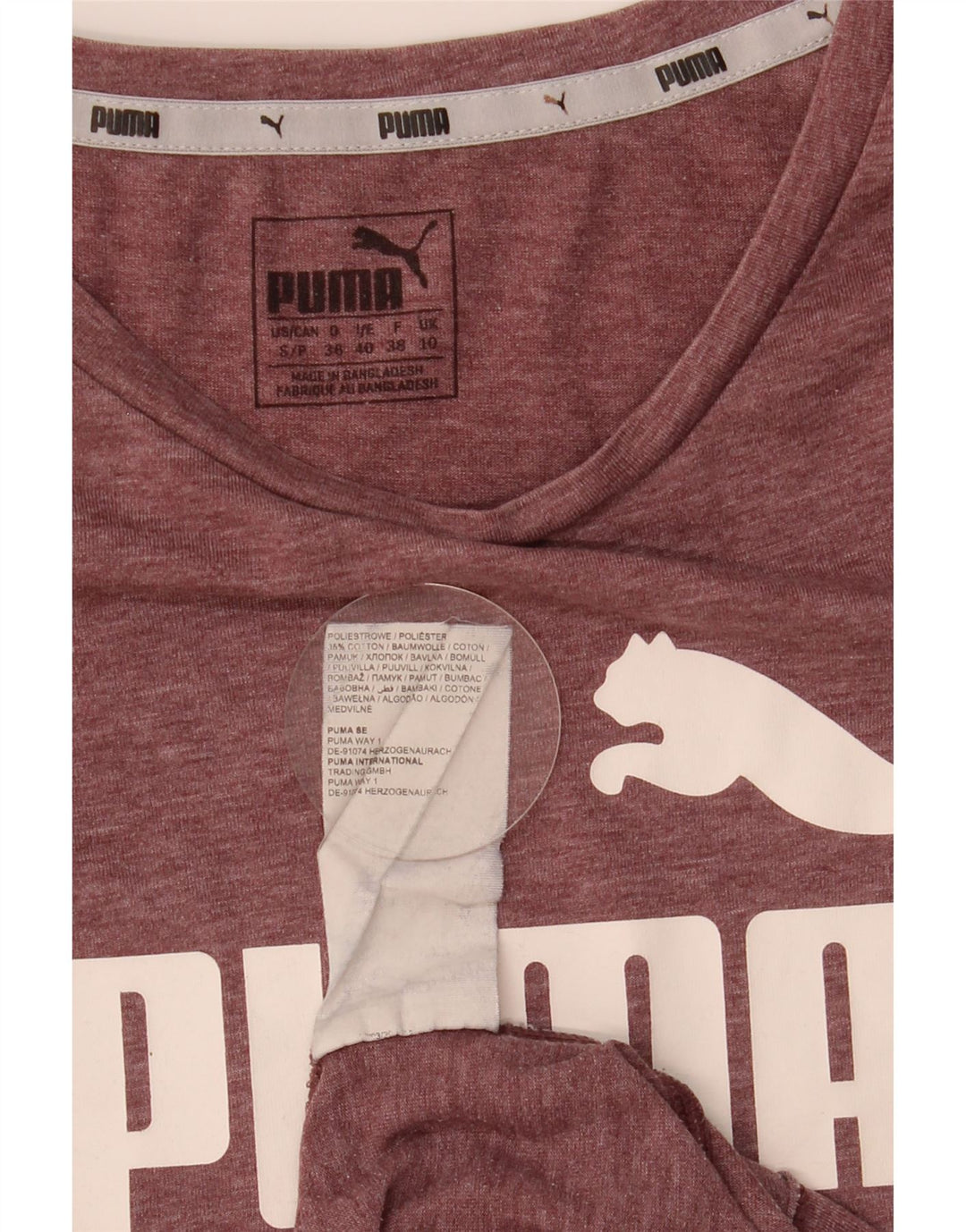 T-shirt grafica da donna Puma Top UK 10 Small Maroon Poliestere