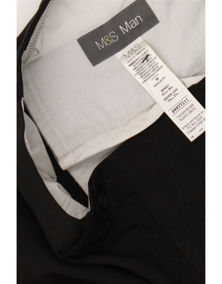 Pantaloni da abito dritti da uomo Marks & Spencer W36 L31 poliestere nero