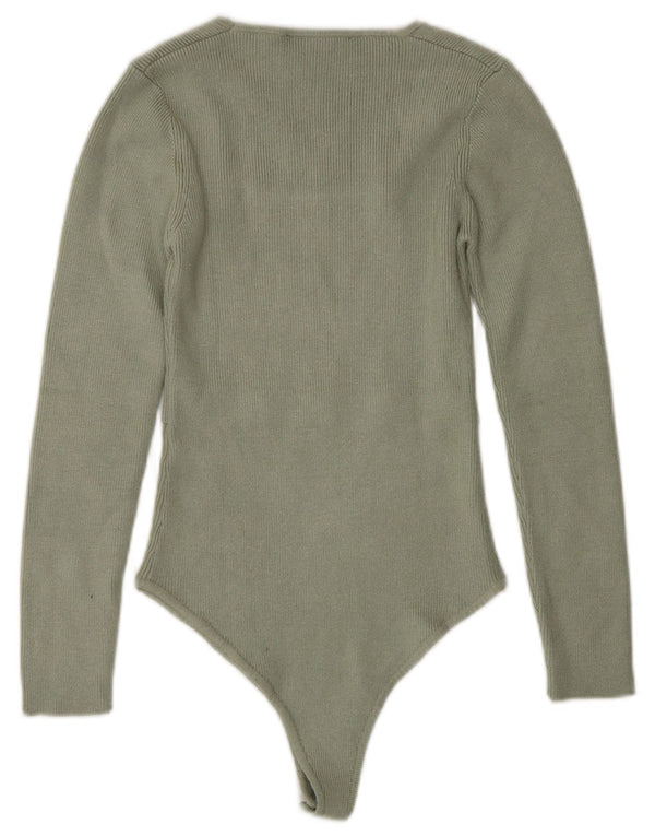 Zara Womens Long Sleeve Bodysuit UK 8 Small Khaki Viscose