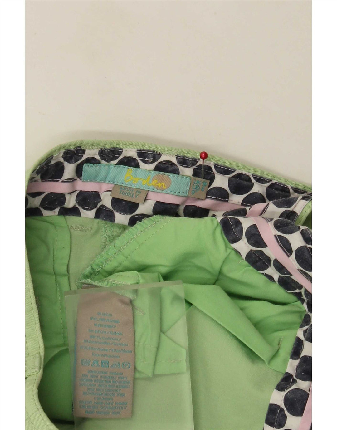 Pantaloncini chino regolari da donna Boden UK 10 piccoli W30 cotone verde