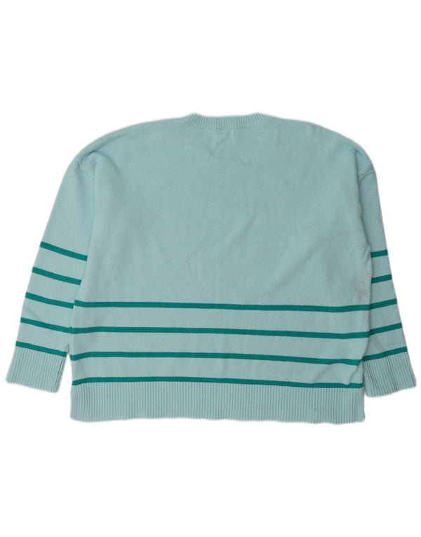 Maglione maglione girocollo da donna Hobbs UK 18 XL cotone a righe turchesi