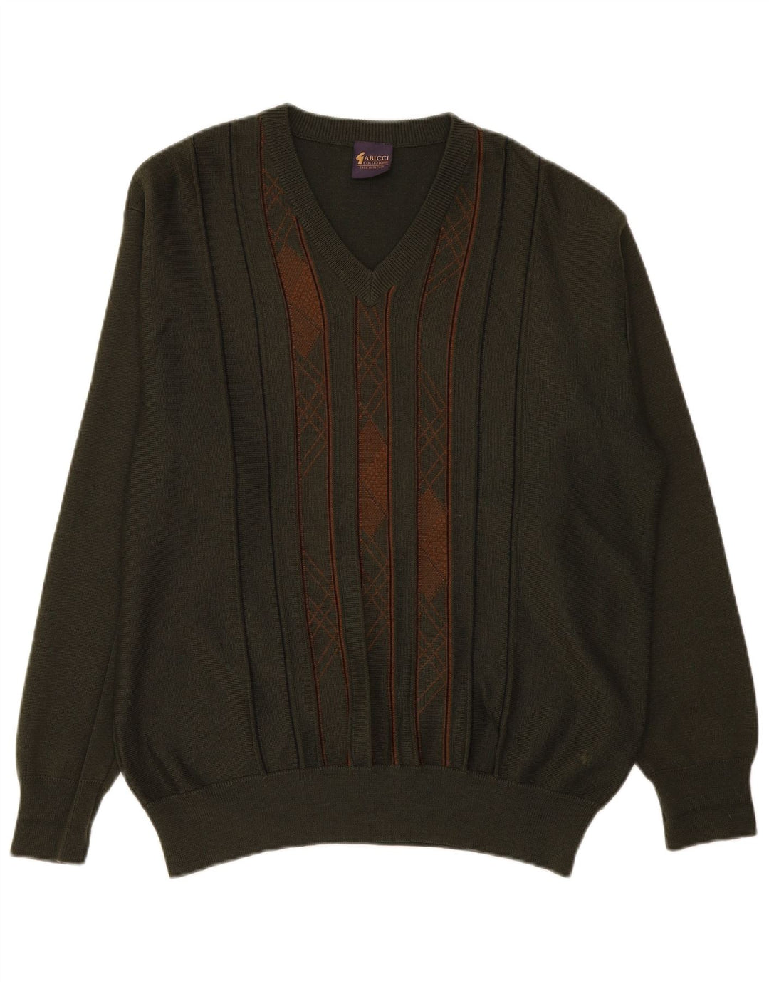 Maglione da uomo con scollo a V Gabicci, lana a righe grandi color kaki