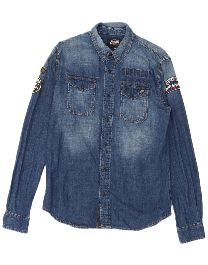 Camicia in denim grafico da uomo Superdry in cotone blu medio