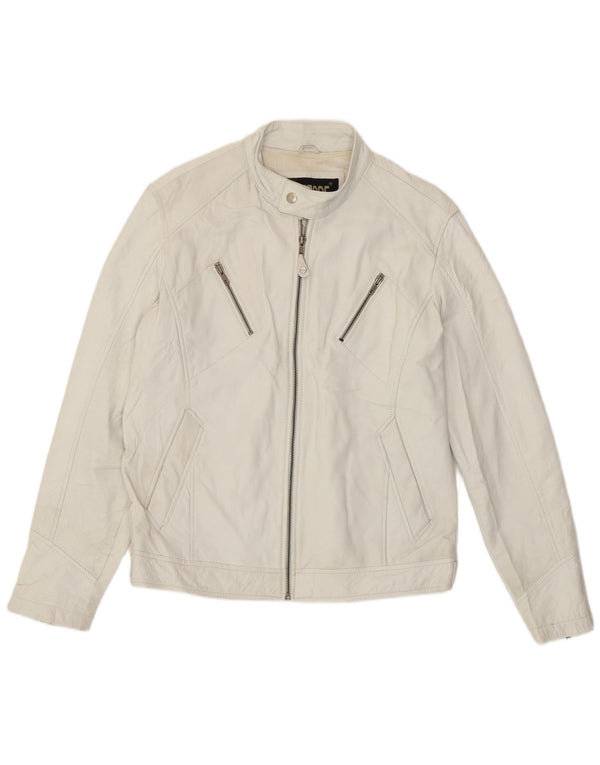 Giacca in pelle da motociclista vintage da donna UK 18 XL in pelle bianca