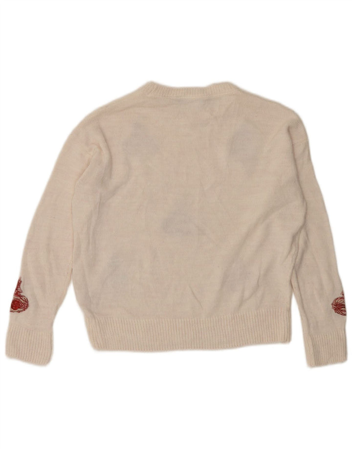 Maglione da donna con scollo a barca con grafica Marks & Spencer UK 10 piccolo bianco