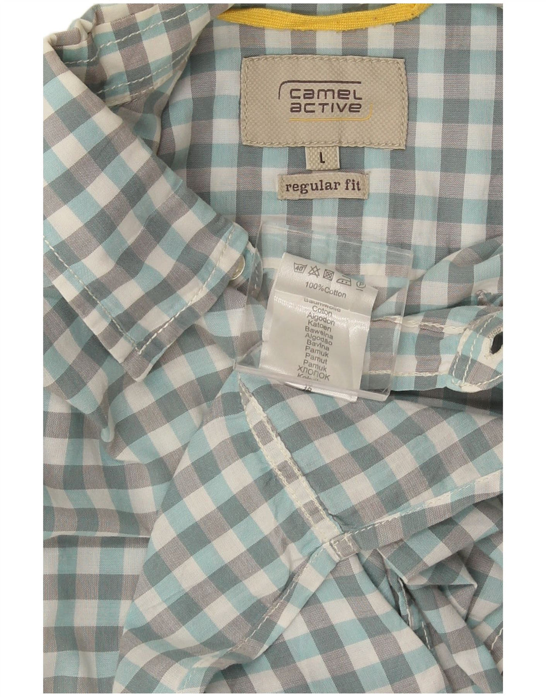Camicia da uomo a maniche corte, vestibilità regolare, Camel Active, grande, in cotone a quadretti blu