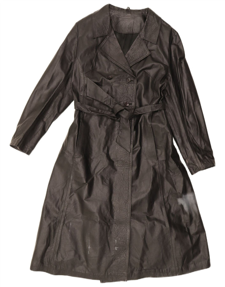 Cappotto in pelle vintage da donna UK 14 in pelle nera media