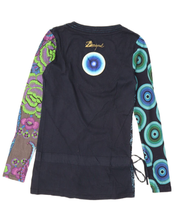 Desigual Donna Graphic Top Manica Lunga UK 10 Small Blu Navy