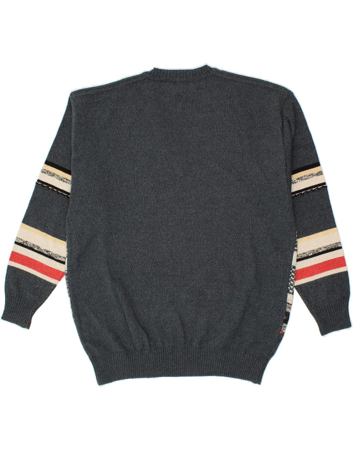 SOUTH COAST Mens V-Neck Jumper Sweater IT 48 Medium Grey Fair Isle Cotton Vintage South Coast and Second-Hand South Coast from Messina Hembry 