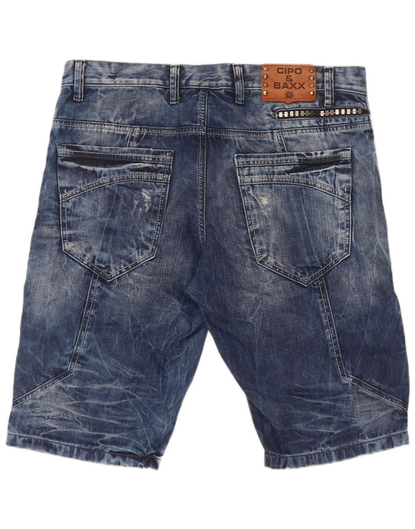 Pantaloncini di jeans cargo da uomo Cipo e Baxx W36 di grandi dimensioni in cotone blu