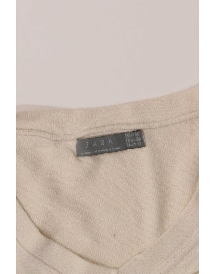 Top corto da donna Zara manica 3/4 UK 12 bianco medio