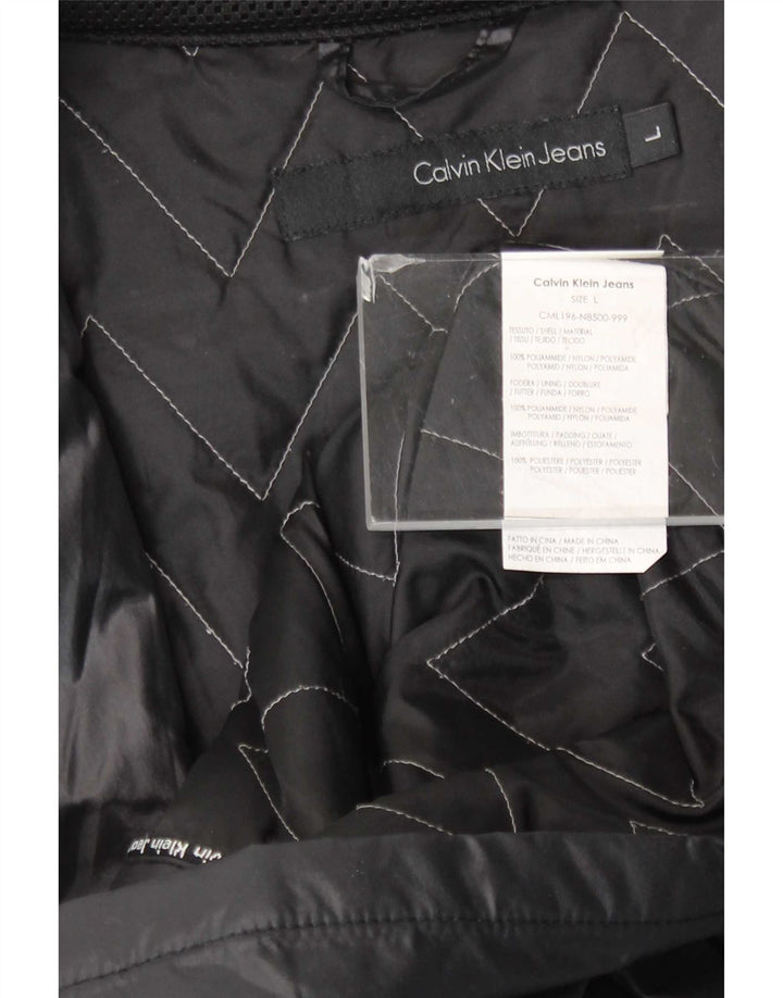 Giacca antipioggia grafica da uomo Calvin Klein Jeans UK 40 Large nera in poliammide