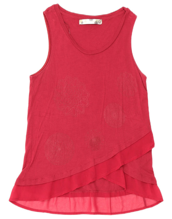 Desigual donna camicetta senza maniche Top UK 14 grande viscosa floreale bordeaux