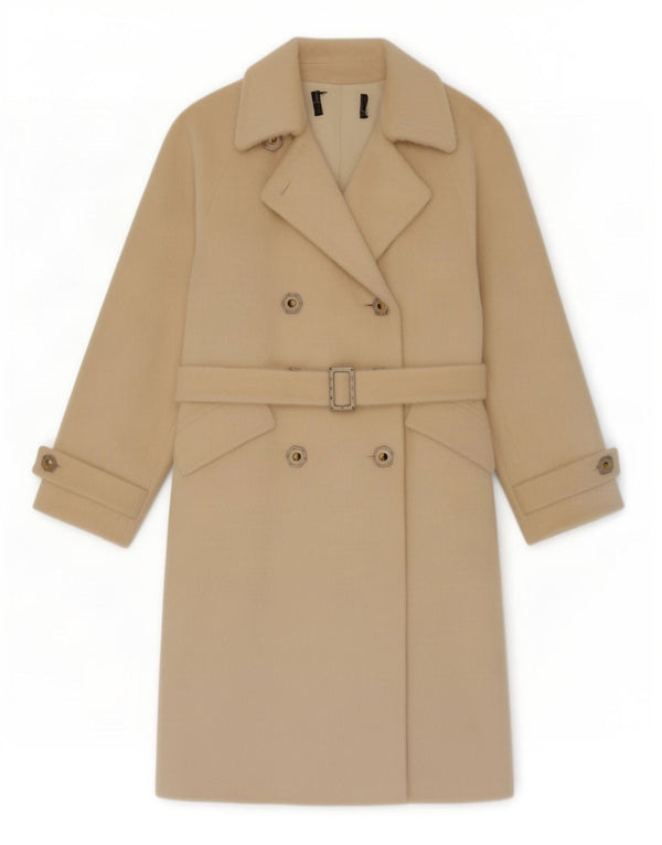 Cappotto doppiopetto vintage in pelliccia sintetica da donna UK 14 Beige medio