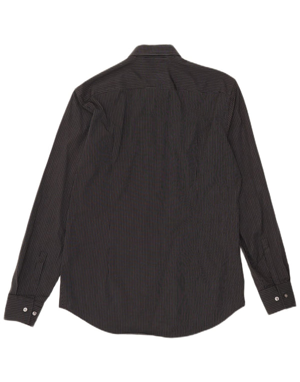 Camicia slim fit da uomo Hugo Boss taglia 39 15 1/2 cotone gessato medio nero