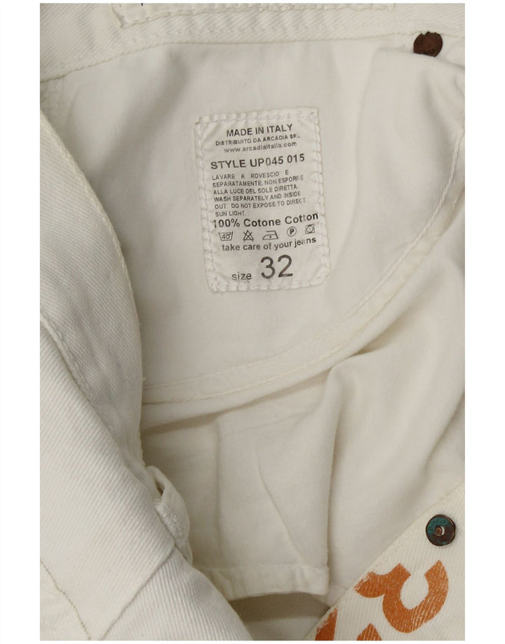 Pantaloncini di jeans vintage da uomo W32 in cotone bianco sporco medio