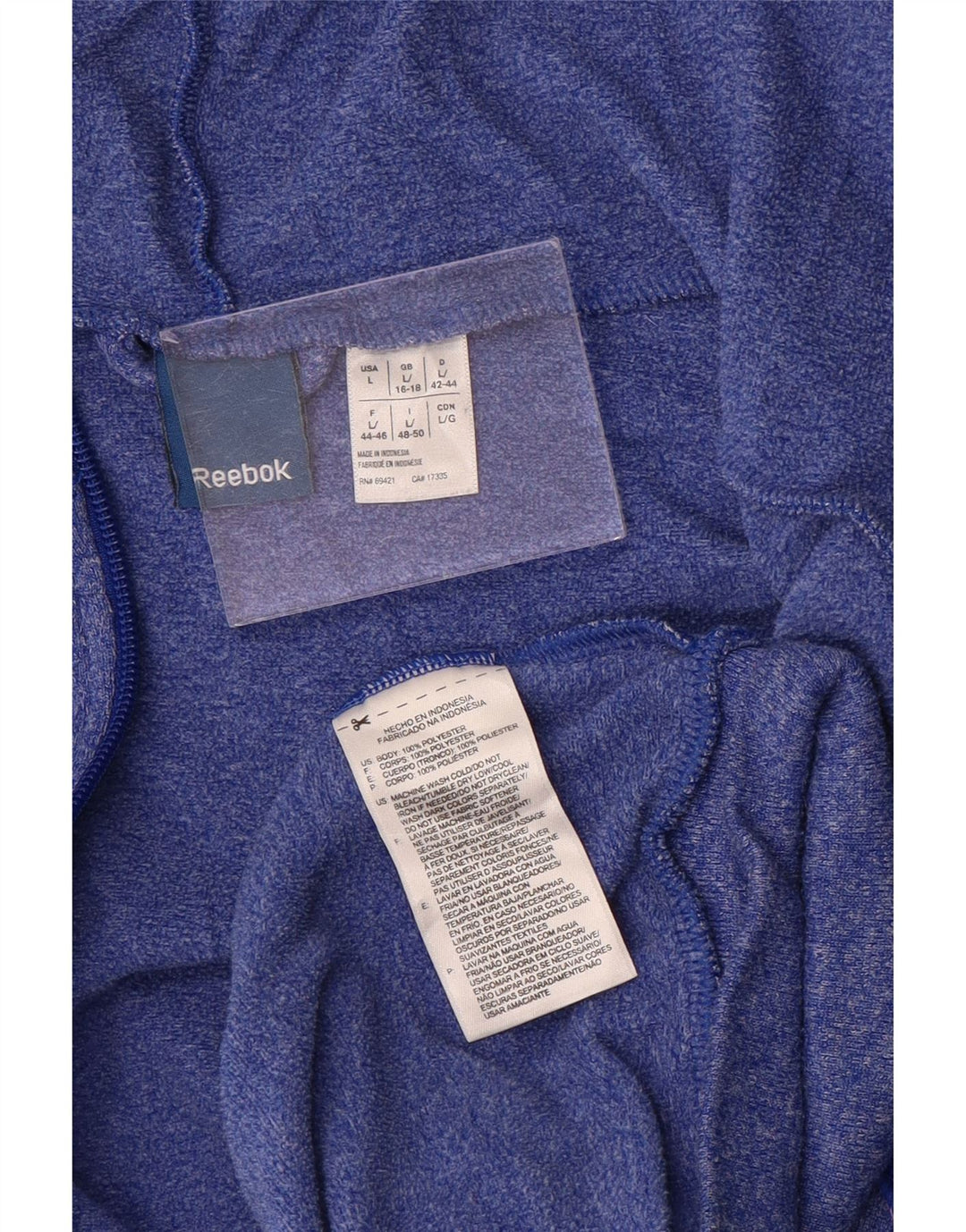 REEBOK Felpa con cappuccio e zip da donna UK 16/18 Large Blu Poliestere