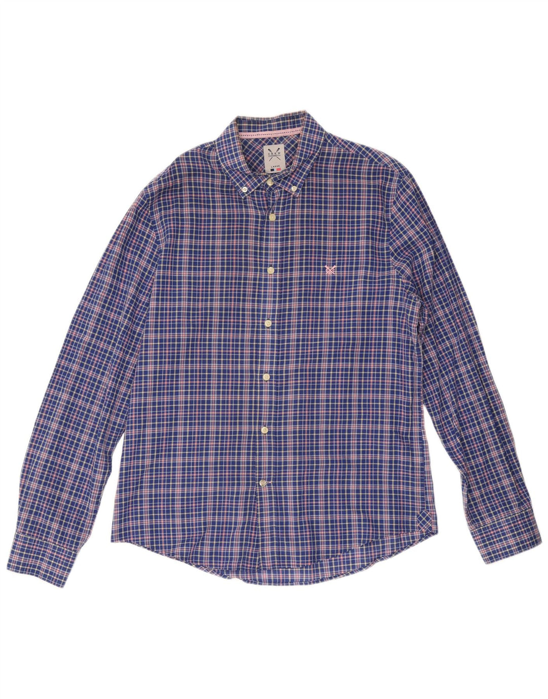 CREW CLOTHING Camicia casual da uomo in cotone a quadri blu grandi