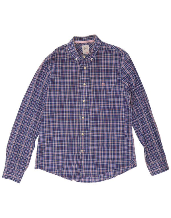 CREW CLOTHING Camicia casual da uomo in cotone a quadri blu grandi