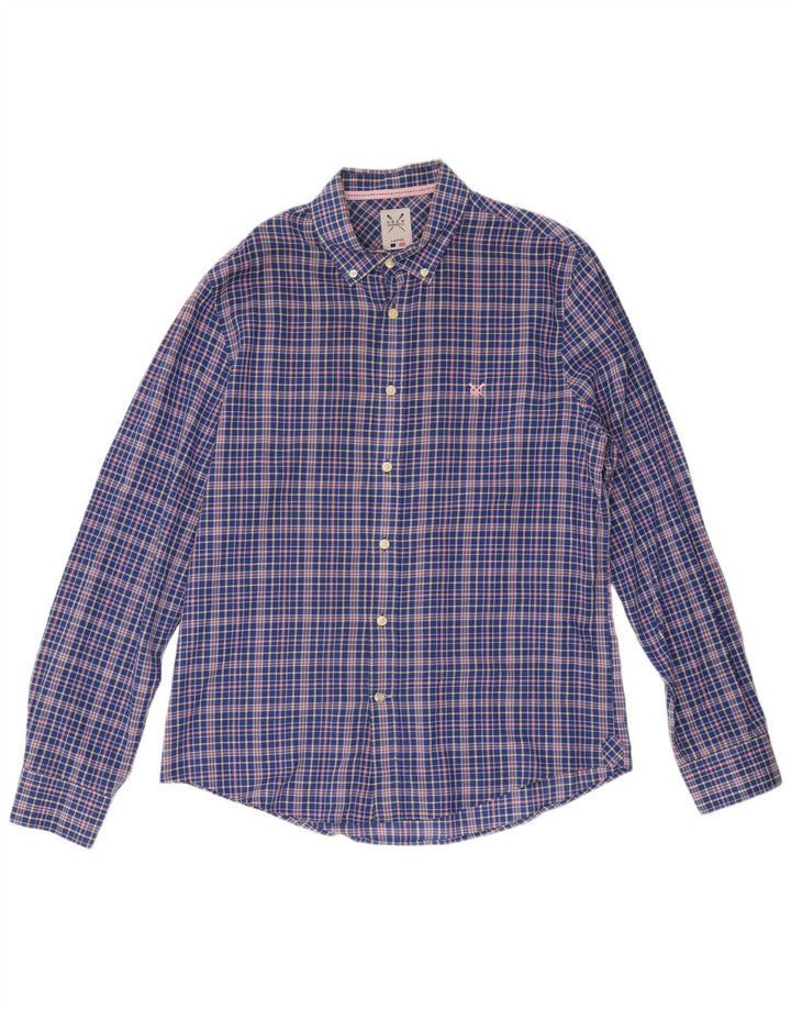 CREW CLOTHING Camicia casual da uomo in cotone a quadri blu grandi