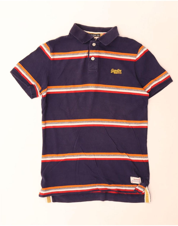 Polo da rugby da uomo Superdry in cotone a righe medie blu navy