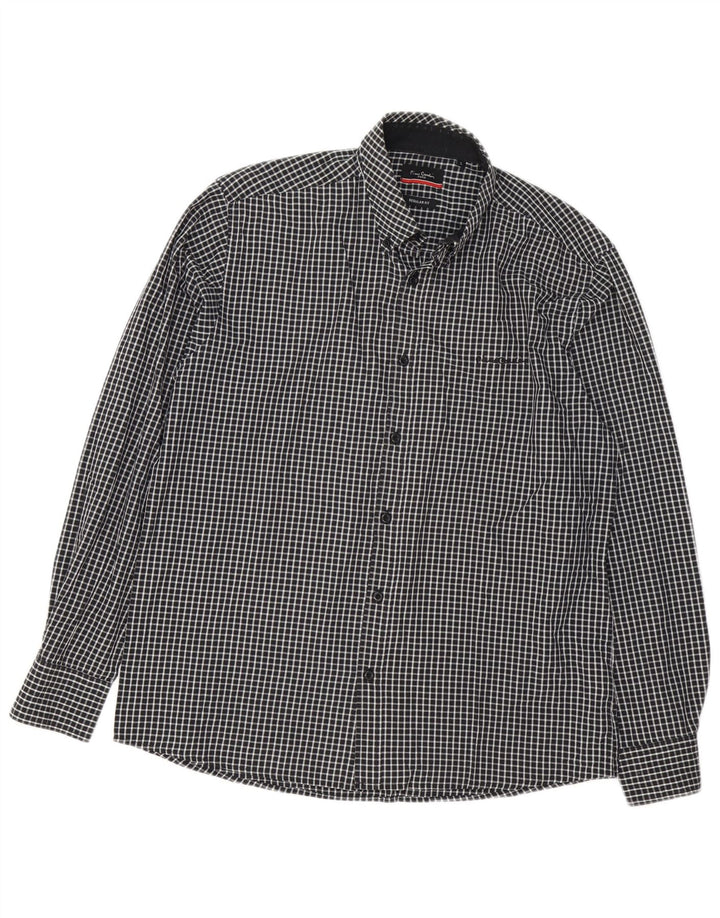 PIERRE CARDIN Camicia da uomo vestibilità regolare grande poliestere a quadretti nero