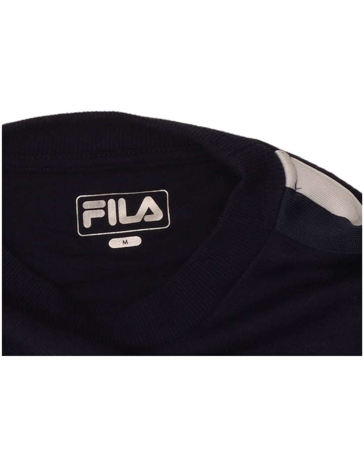 Fila da donna Crop Graphic Top manica lunga UK 14 Medium Navy Blue Colourblock