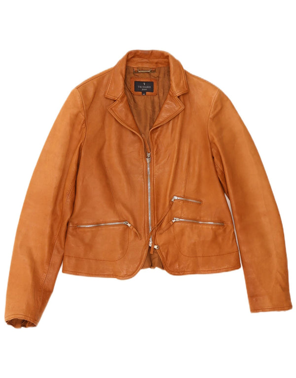 Trussardi Womens Leather Jacket IT 44 Medium Brown Leather