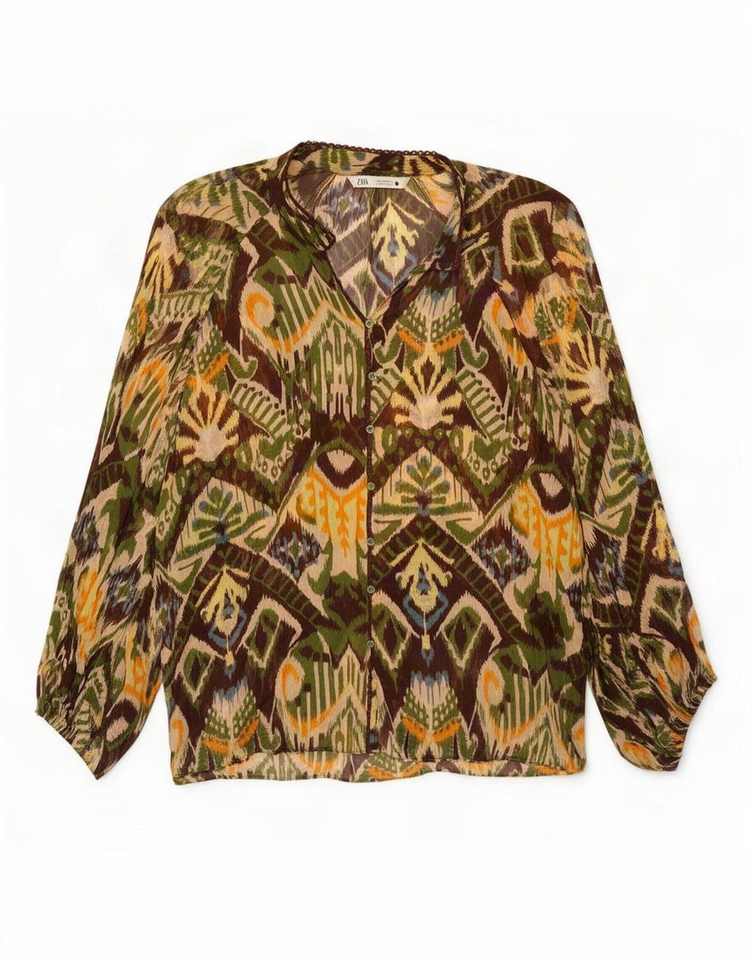 Camicia Zara da donna camicetta UK 14 Viscosa geometrica multicolore media