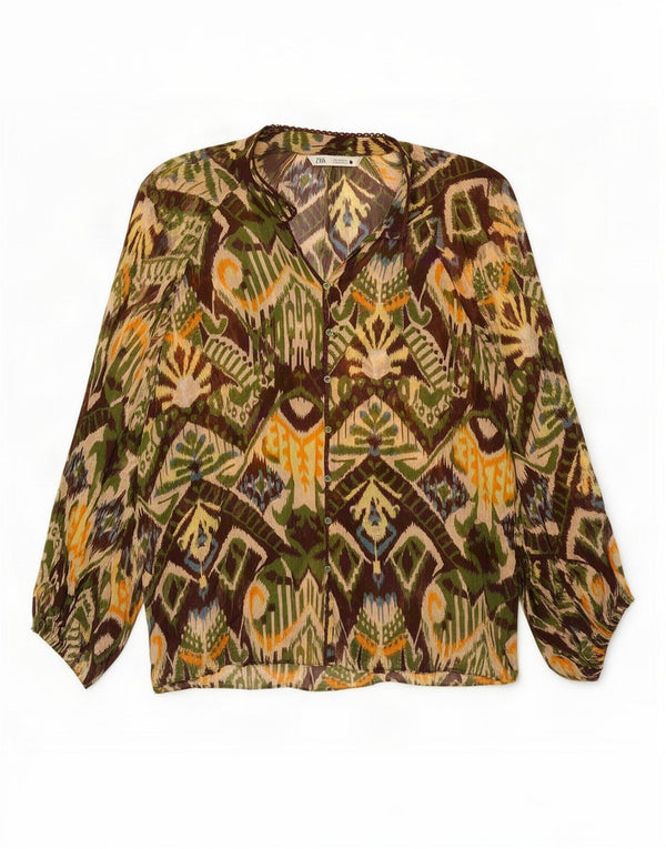 Camicia Zara da donna camicetta UK 14 Viscosa geometrica multicolore media