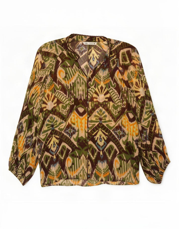 Camicia Zara da donna camicetta UK 14 Viscosa geometrica multicolore media