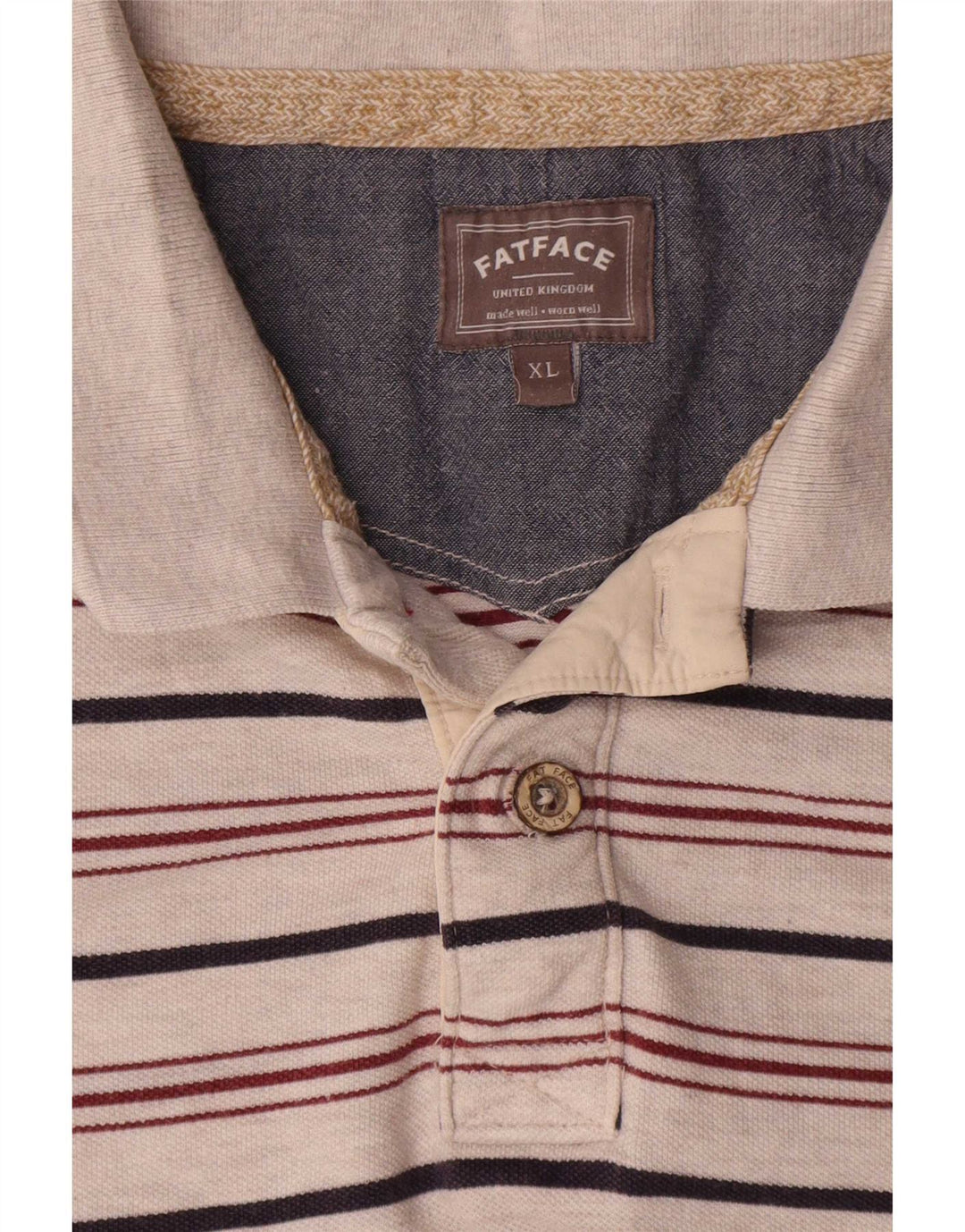 Polo da uomo Fat Face XL in cotone a righe grigie