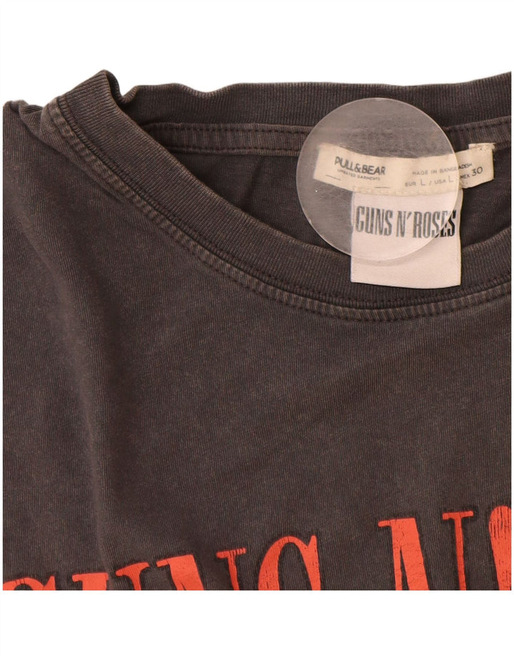 Pull & Bear T-shirt grafica da uomo Guns & Roses Top grande in cotone grigio