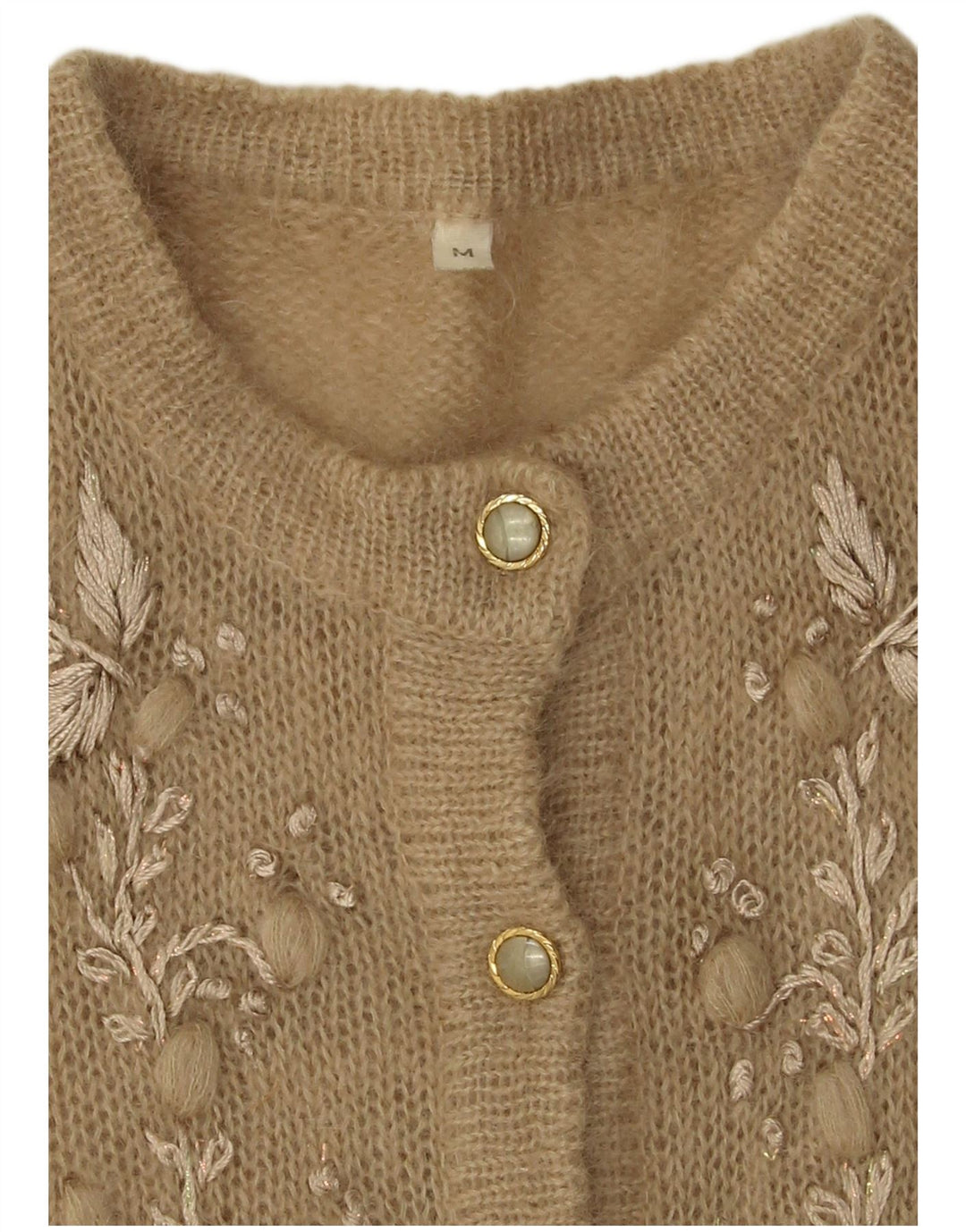 Maglione cardigan da donna VINTAGE UK 12 Beige medio floreale