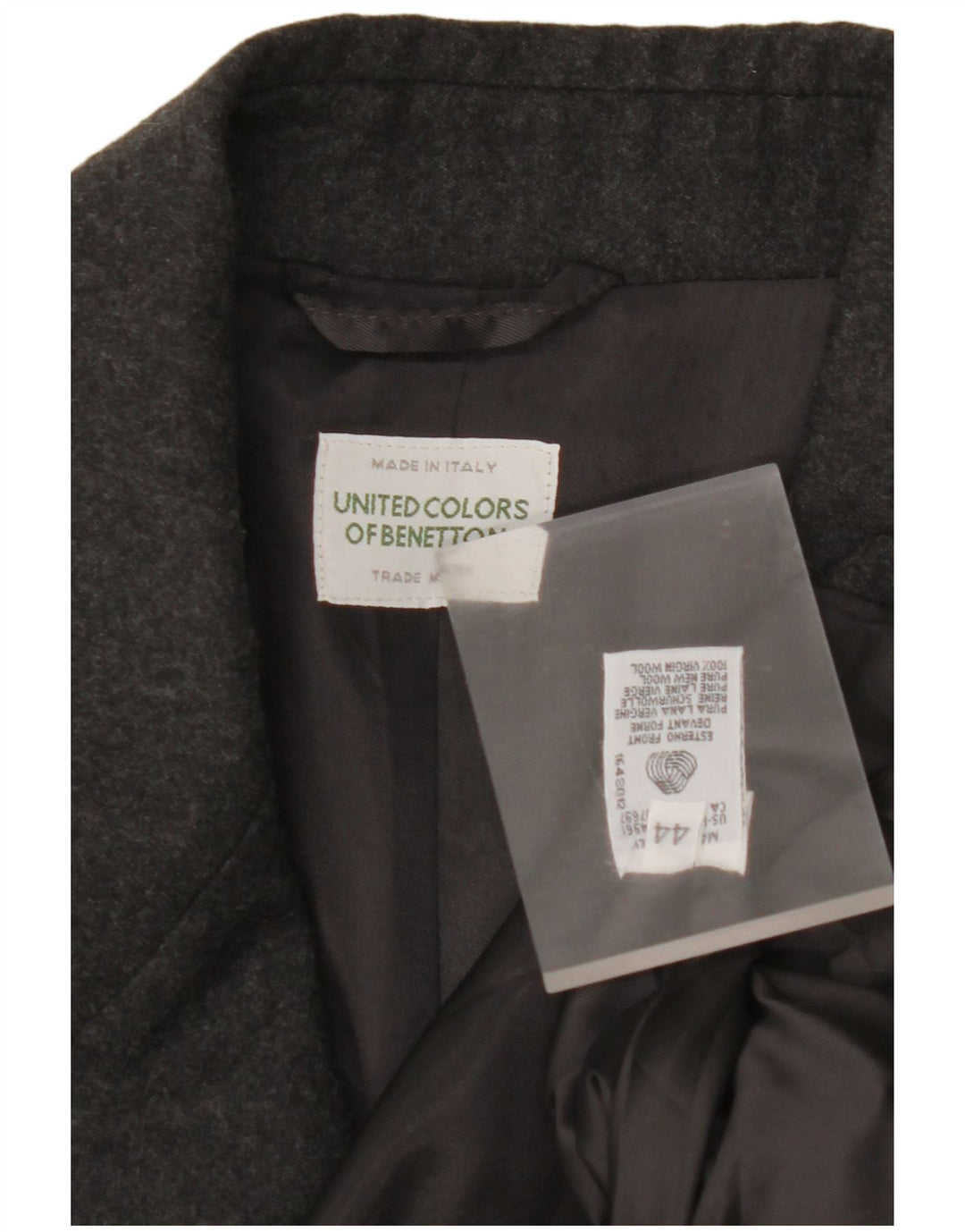 Giacca Blazer a 2 Bottoni da Donna BENETTON IT 44 Lana Vergine Grigio Medio