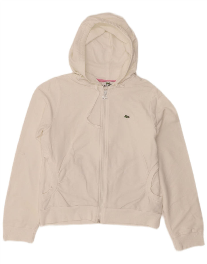 Maglione con cappuccio e zip da donna Lacoste taglia 40 cotone bianco medio