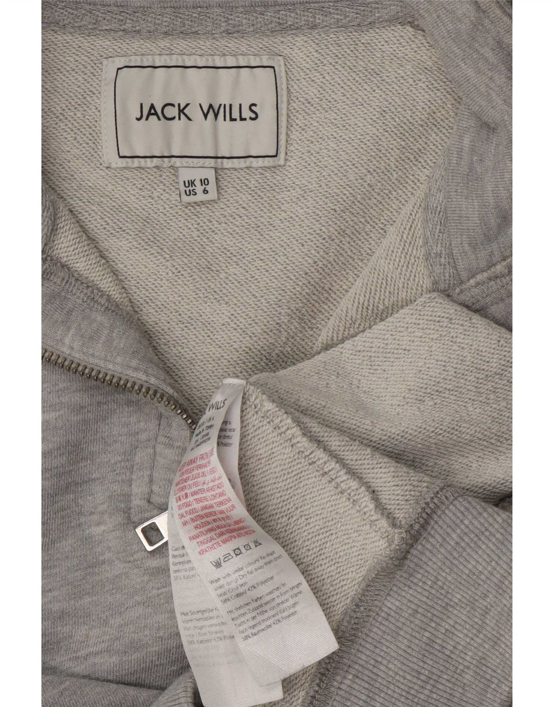 Felpa oversize con collo con zip da donna Jack Wills, maglione UK 10 piccolo grigio