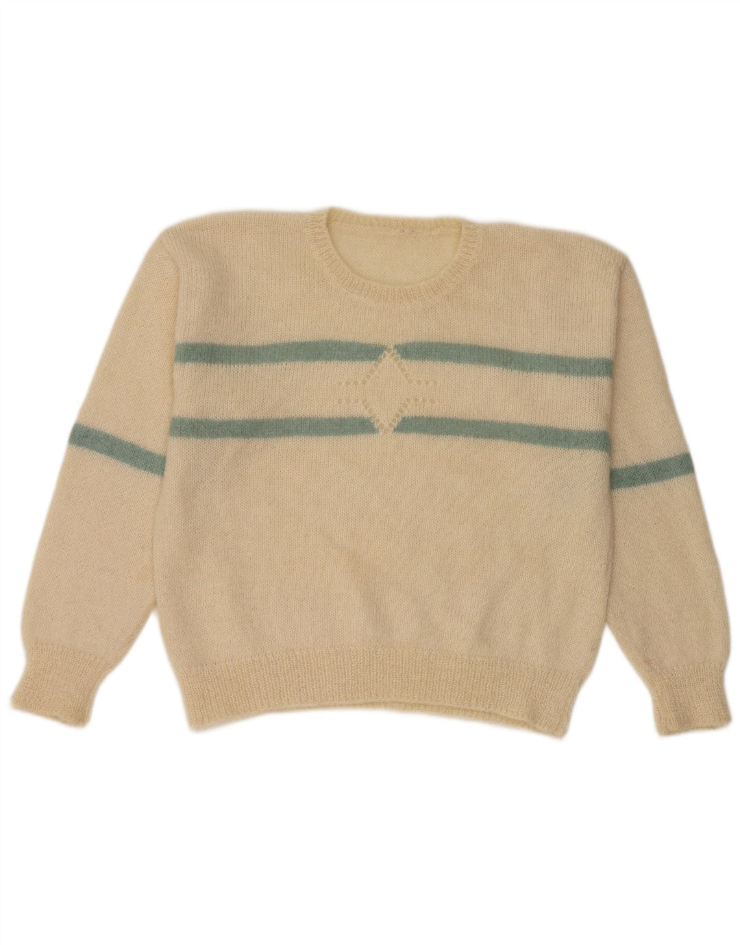 Maglione maglione girocollo da donna vintage UK 14 medio a righe bianco sporco