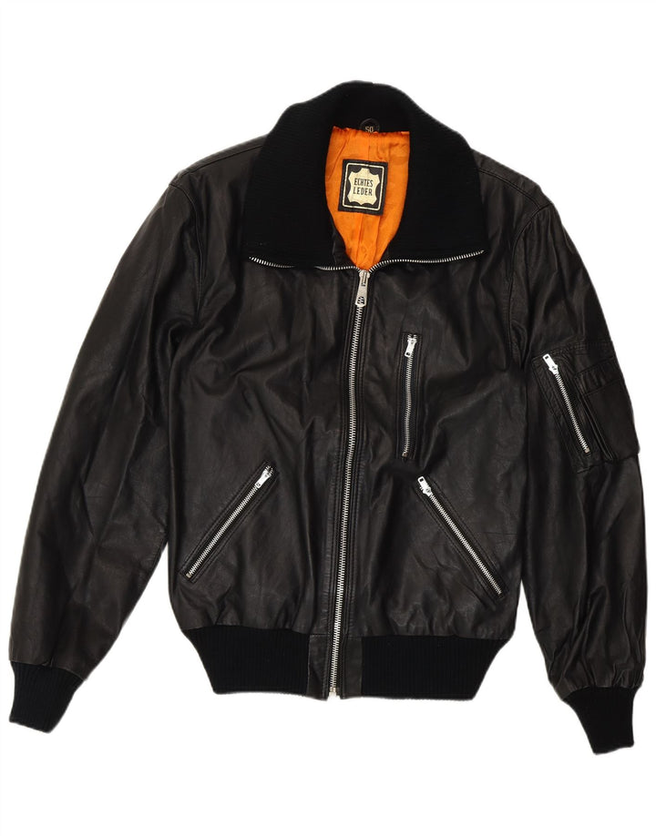 Giacca bomber da donna vintage in pelle IT 50 XL in pelle nera