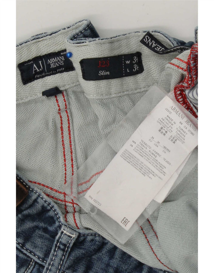 Jeans slim invecchiati da uomo Armani W34 L34 in cotone blu