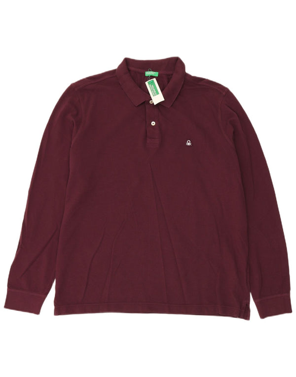 Polo da uomo a maniche lunghe BENETTON XL in cotone bordeaux
