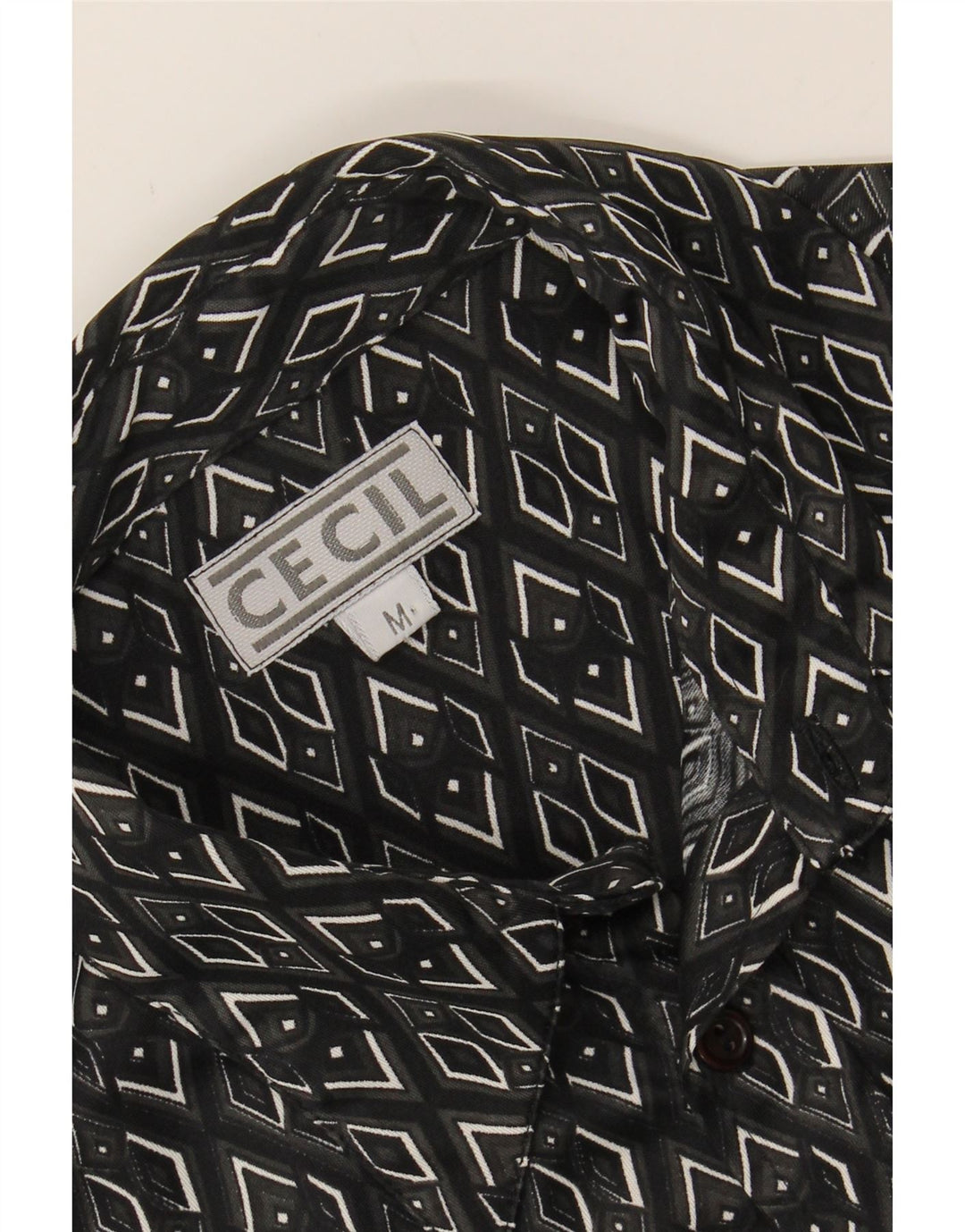 CECIL Womens Shirt Medium Black Geometric Polyester Vintage Cecil and Second-Hand Cecil from Messina Hembry 
