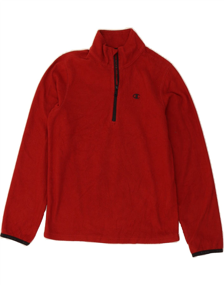 CHAMPION Boys Zip Neck Fleece Jumper 9-10 Years Medium  Red Polyester Vintage Champion and Second-Hand Champion from Messina Hembry 